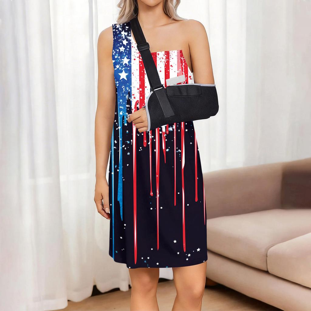Sleeveless Loose Fit Star Print Dress Women’s Casual Tank Style Summer Dress with Side Slit and Gradient Pattern Design