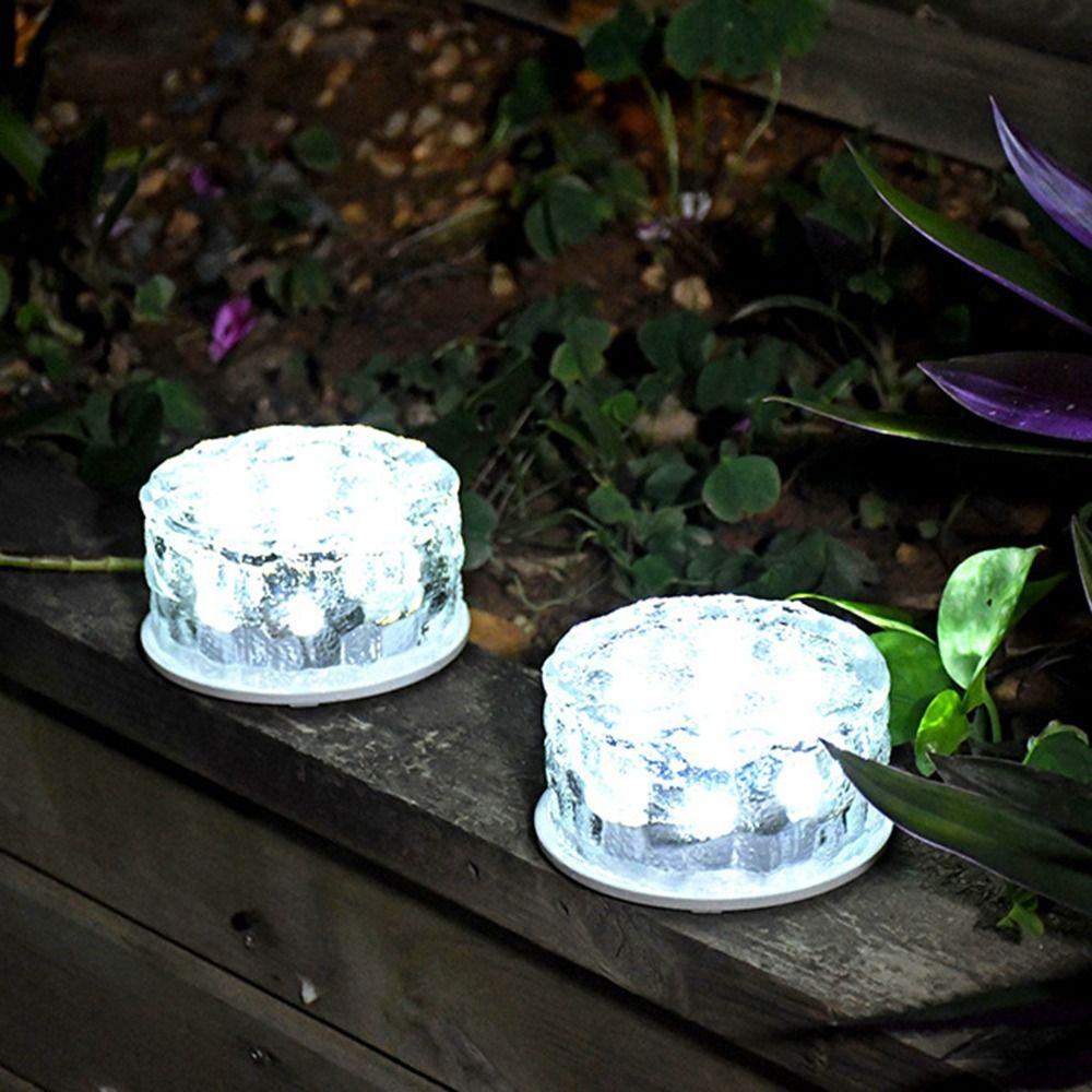 Solar Power Solar Ice Brick Light Round Deck Lights Outdoor Buried Light  Lawn Garden Decor