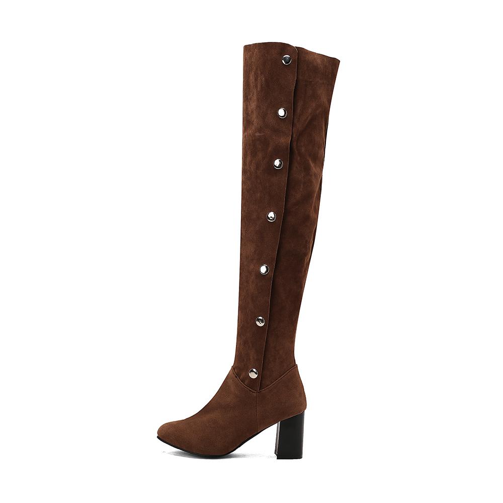 Khaki Black Women Over the Knee High Boots High Block Heel Big Size 50