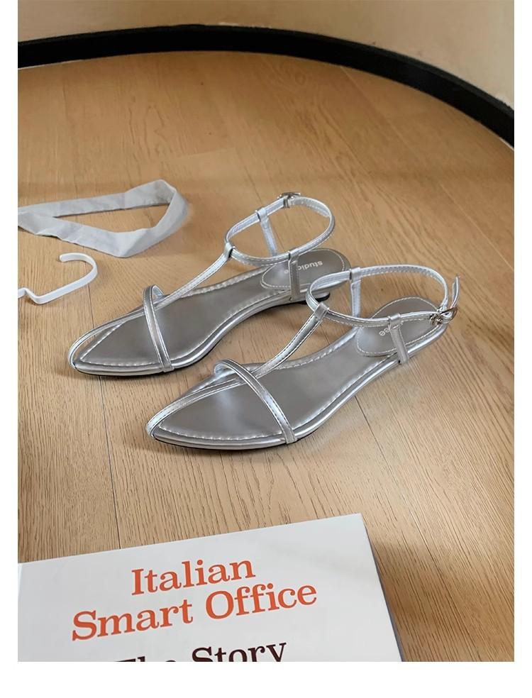 Fashion Sandals for Women in Summer 2025 Pointed Straight Thin Strap with Exposed Toe Buckle Sandals for Women  Sandalias De Mujer
