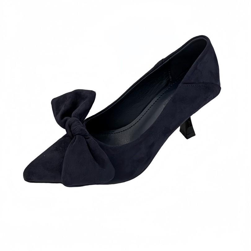 2025 Autumn New Pointed Suede Bow Retro High Heels Women's Fashion Thin Heel Commuter Shoes