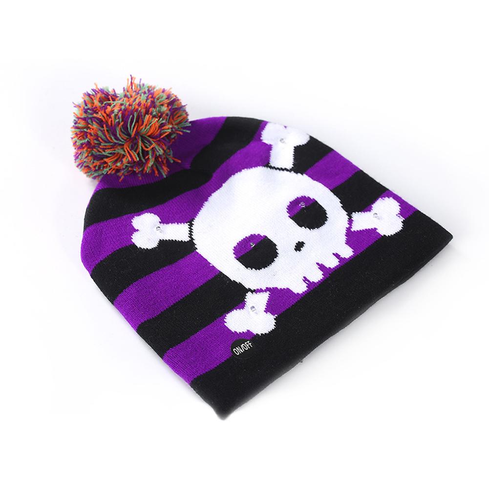 Halloween Pumpkin Ghost Knit Hat with Light Stretchable Unisex Adults Kids Children