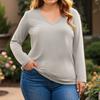 Womens Plus Size Long Sleeve Shirts  V Neck Tunic Tops Basic Loose Fit Tee Tops