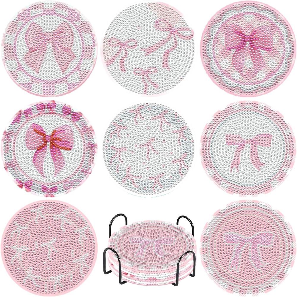 DIY Diamond Painting Point Diamond Coaster, Full Diamond Round Valentine's Day Thermal Insulation Mat, Diamond Painting Coaster