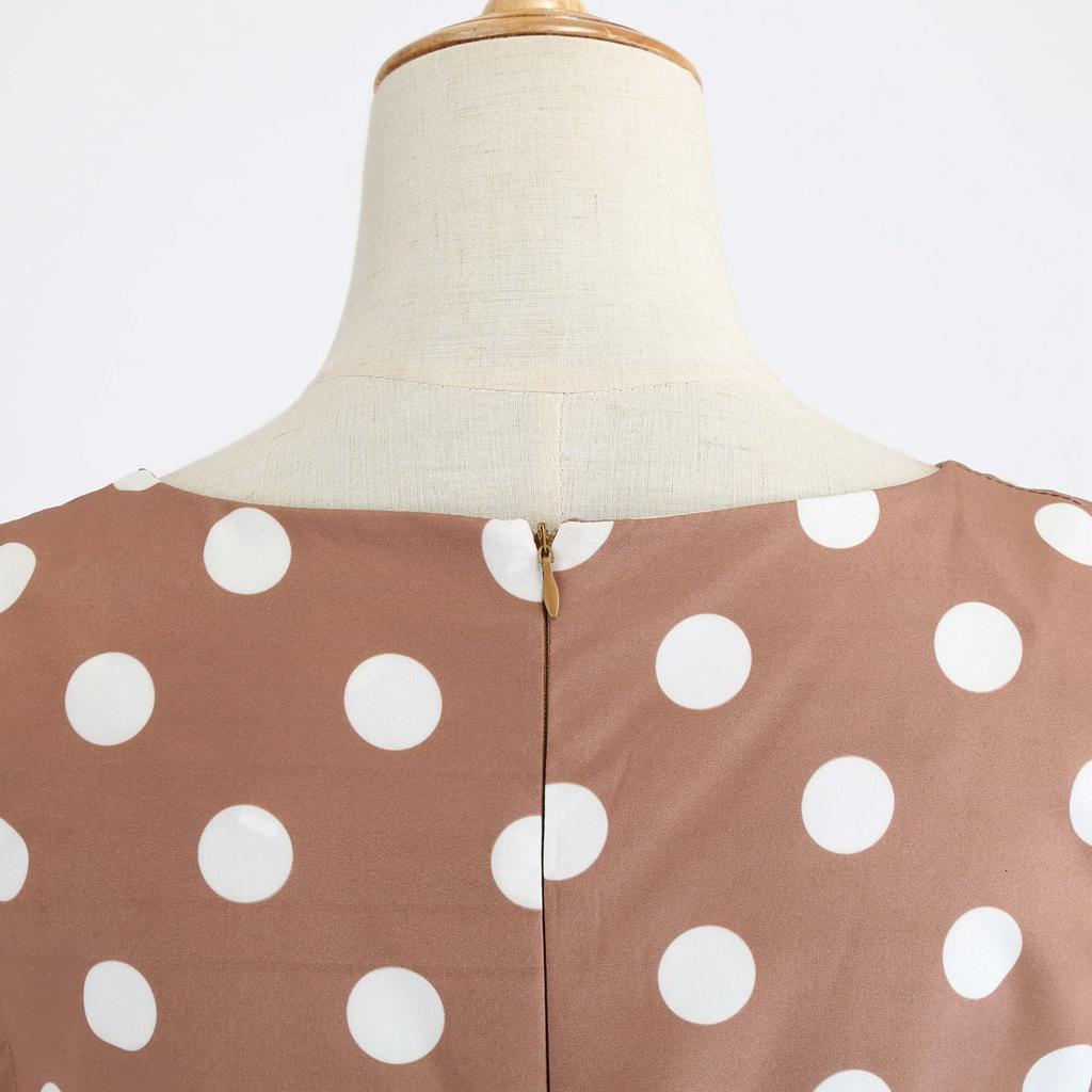 GMXIA Rochie de damă, cu decolteu, fără mâneci, cu imprimeu cu buline, inspirată de Herben, cu centură neagră