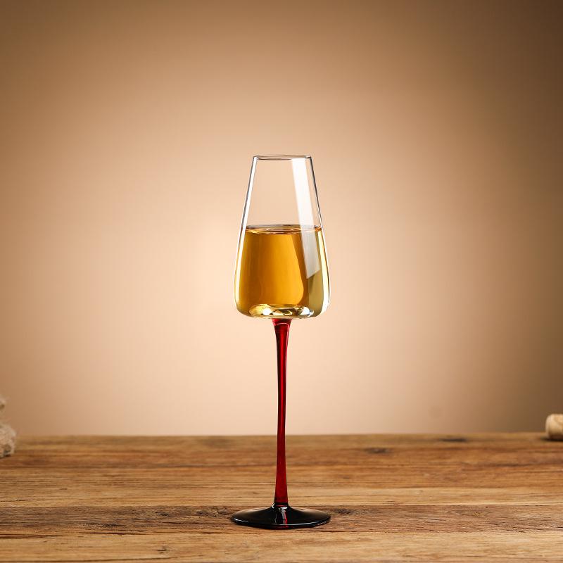 Burgundy Red Wine Glass with Black Base - Crystal Champagne, Concave Bottom, Tall Stem for Home Use