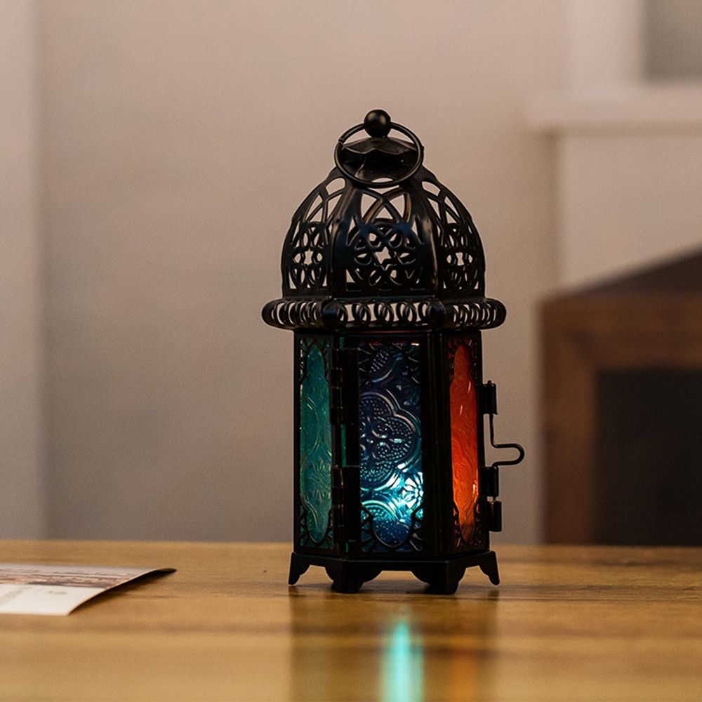 Table Lamp Creative Iron Glass Moroccan Hanging Wedding European Candle Lantern Home Decor Candlestick Candle Holders