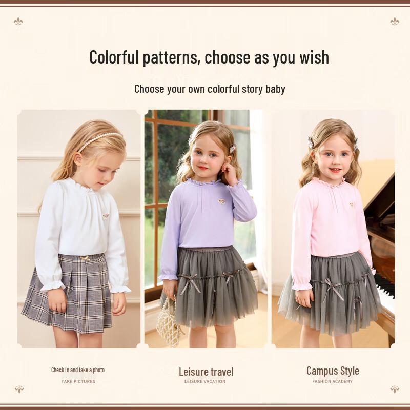 Classic Teddy Girls' Ruffled Collar Long-Sleeve T-Shirt
