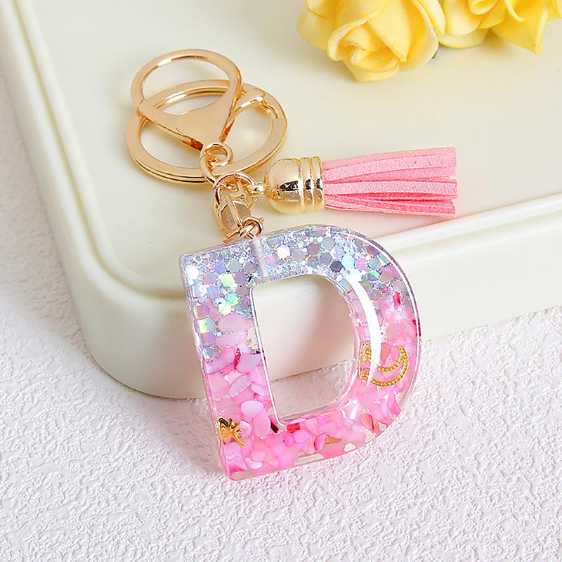 Exquisite 26 English Alphabet Letter Tassel Keychain Resin Pendent A To Z Keyring For Women Jewelry Accessories Gift