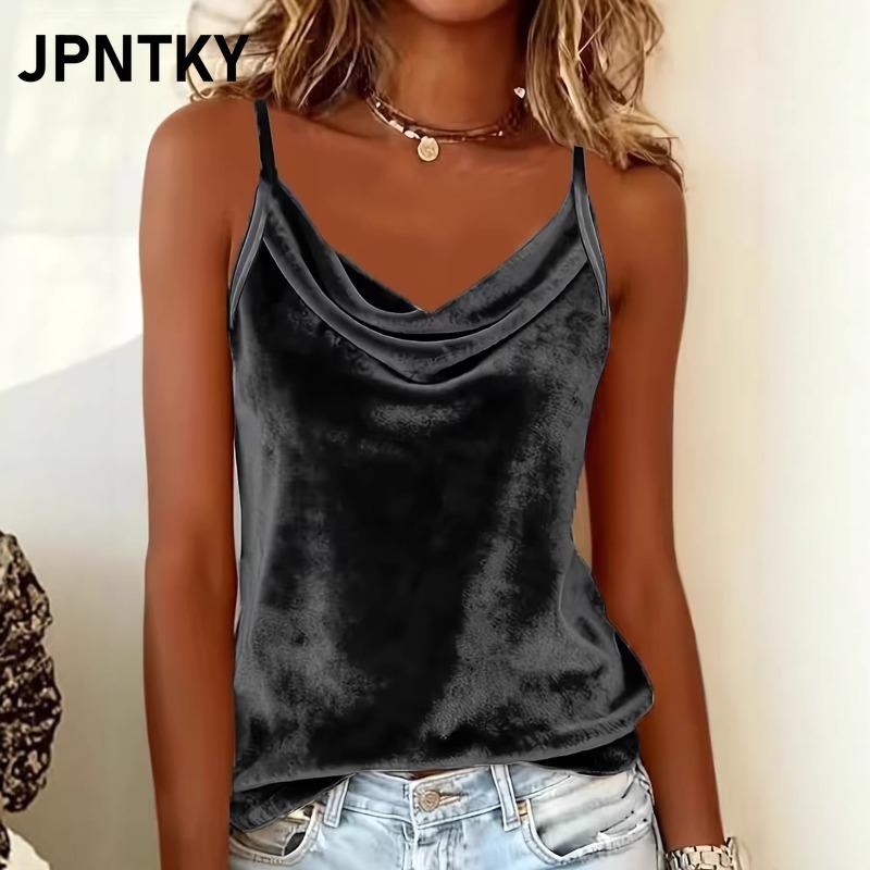 JPNTKY Women's Fashion Casual Solid Color Print Sleeveless V-Neck Blouses & Shirts