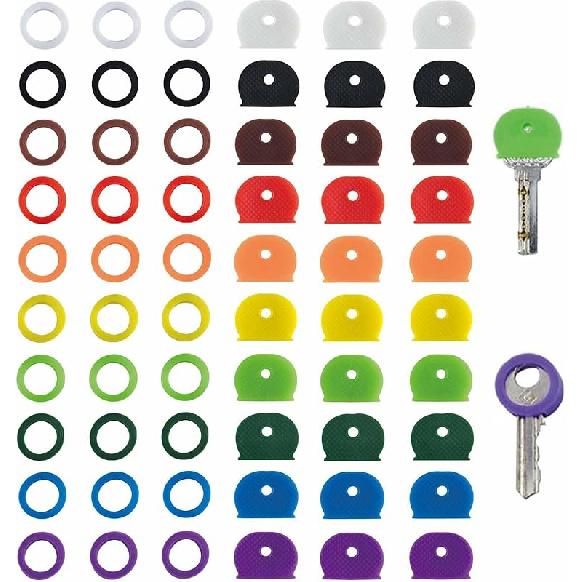 60 Pieces Key Color Covers Plastic Key Color Identifiers 3 Styles 10 Assorted Colors Key Toppers for House Keys Organization Key Identifier Rings