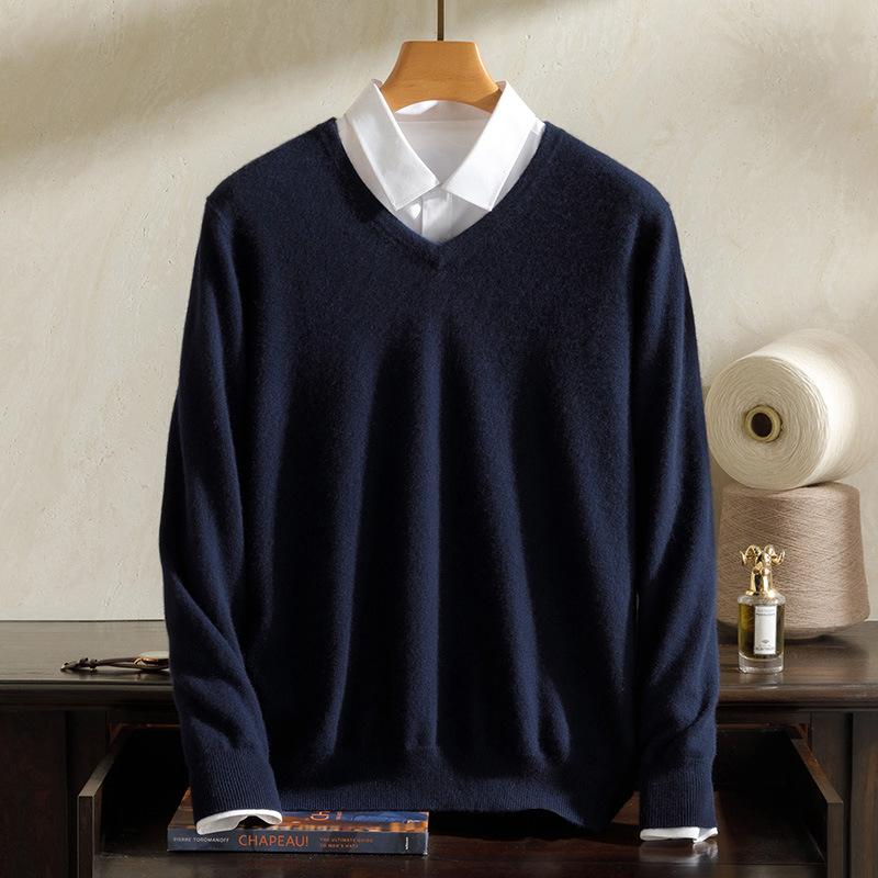 100% Pure Cashmere Shirt New V-Neck Pullover Sweater Long Sleeve Knitting