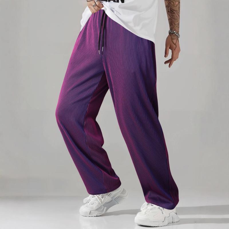 Men's Pleated Wide Leg Pants Casual Elastic Waist Drawstring Loose Trousers For Streetwear