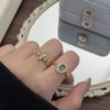 Light Luxury Court Style Gold Blue-Green Colored Treasure Open Ring Full Of Diamonds Zircon Gorgeous Jewelry Stacked With High-End Rings
