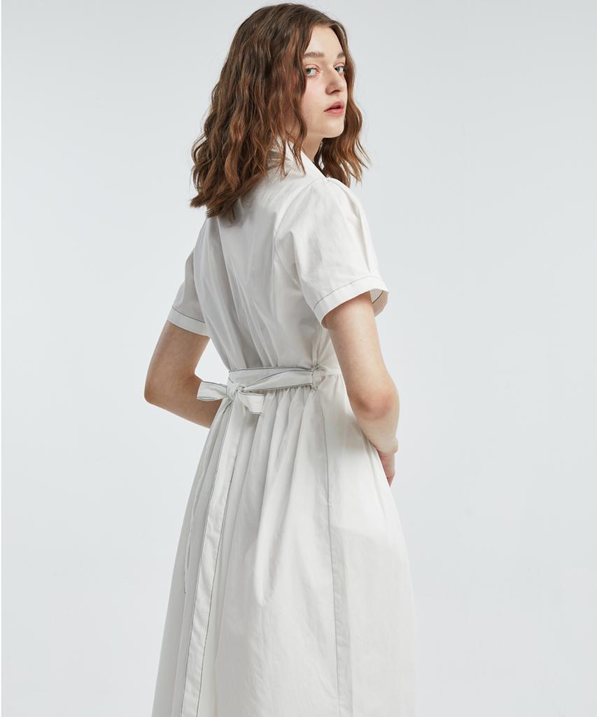 MANAVIS7 Color Block Stitch Dress [White]