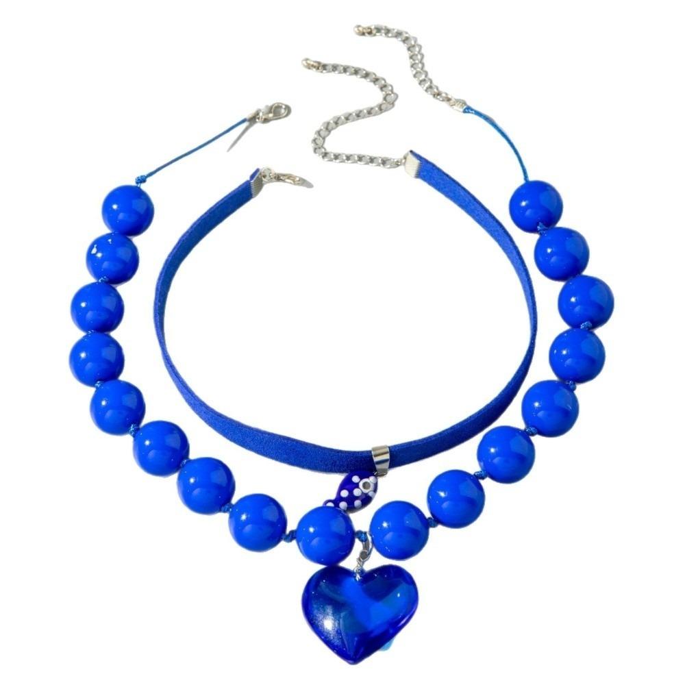 Stackable Multi-layer Clavicle Chain Round Bead Choker Elegant Pendant Necklace  Women синий