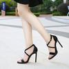 2025 new high-heeled women's shoes fashion stiletto sandals women's word with open-toe large-size high heels