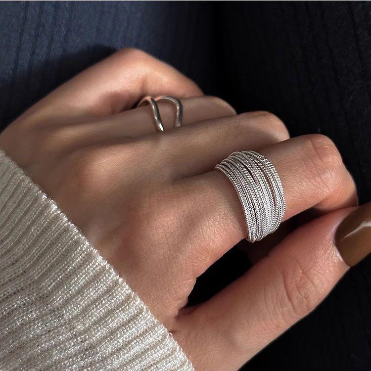 Elegant Women's Layered Open Ring: Unique Design, Exaggerated Stack, High-End Feel