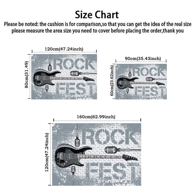 Rock Music Theme Non-Slip Rug, Guitar and Microphone Print Floor Mat for Living Room Bedroom Modern Home Decor