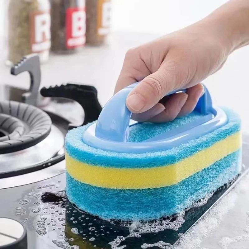 Cleaning Brush with Handle Kitchen Sponge Wipe Thickening Bathroom Tile Cleaning Sponge Household Stain Removal Clean Tools
