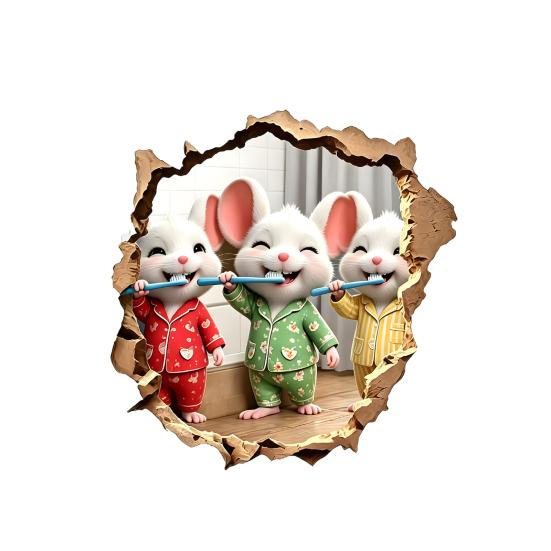 Brushing Teeth Mouse Wall Effect Broken Sticker 3D Wall