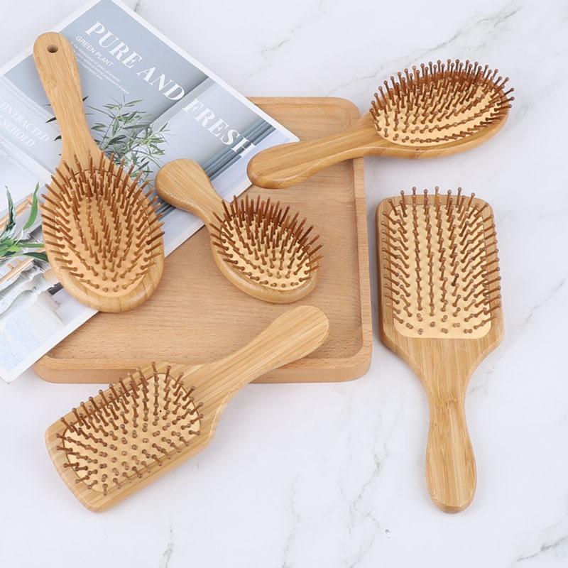 Custom Logo Bamboo Hair Brush Eco Friendly Wood Bamboo Detangling Paddle Hair Brush