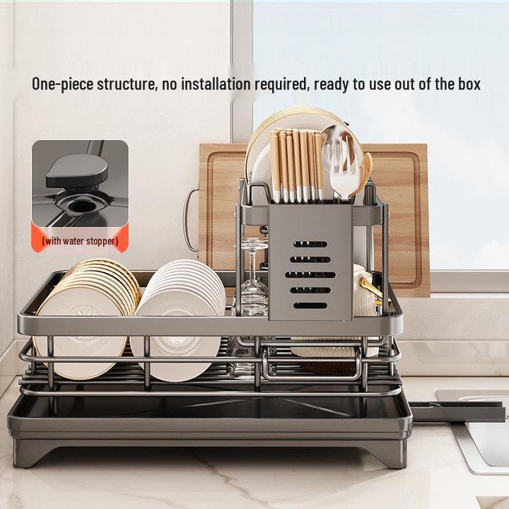 Stainless Steel Kitchen Dish Rack with Plate, Bowl, and Chopstick Holder