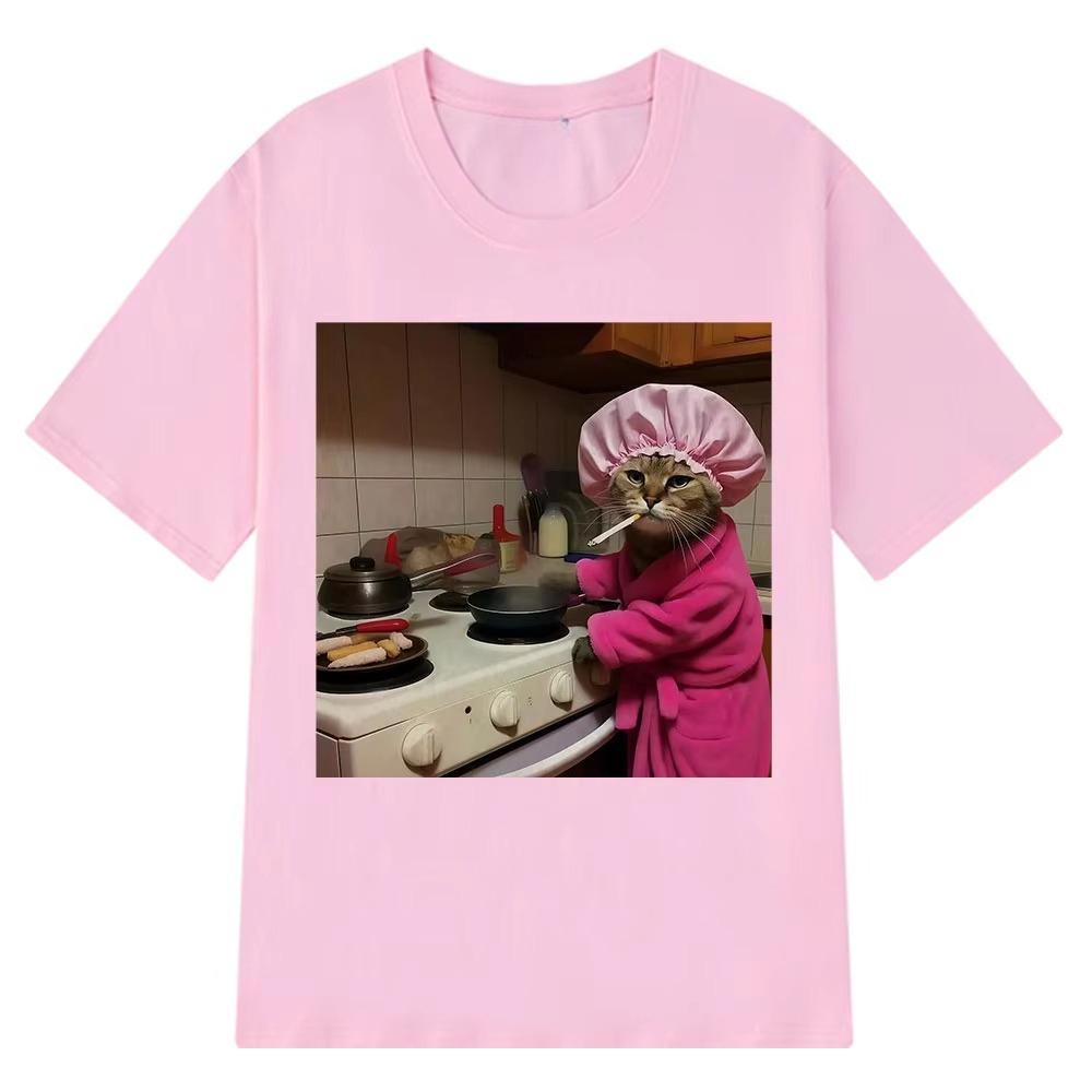 

Забавная футболка с мемом про кошку-домохозяйку для мужчин и женщин, винтажные топы, короткий рукав, модный Харадзюку, повседневная, оверсайз, 100% хлопок 4XL