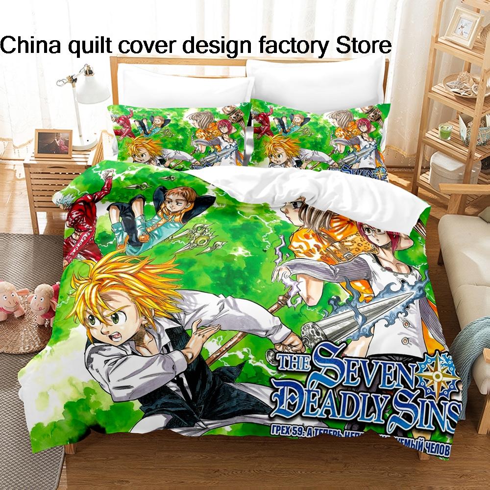 3Pcs TheSevenDeadlySins Bedding Set 3D Print Dragon's Sin of Wrath Duvet Cover Pillowcases for Teens Fans Room Decor Gift
