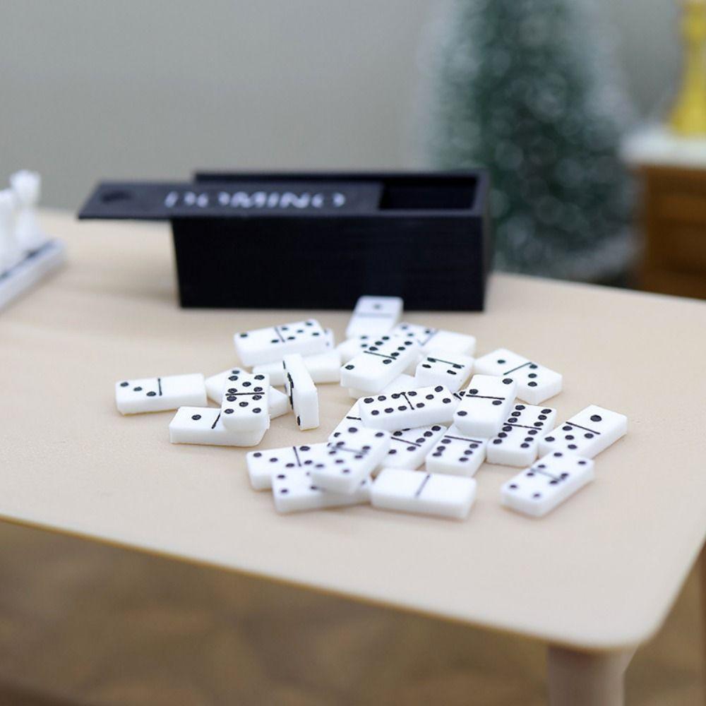 1 Set Neu 1:12 Puppenhaus Miniatur Domino Modell Punkt Mini Pla Domino Brettspiel Schwarz&Weiß Bauen Lernen