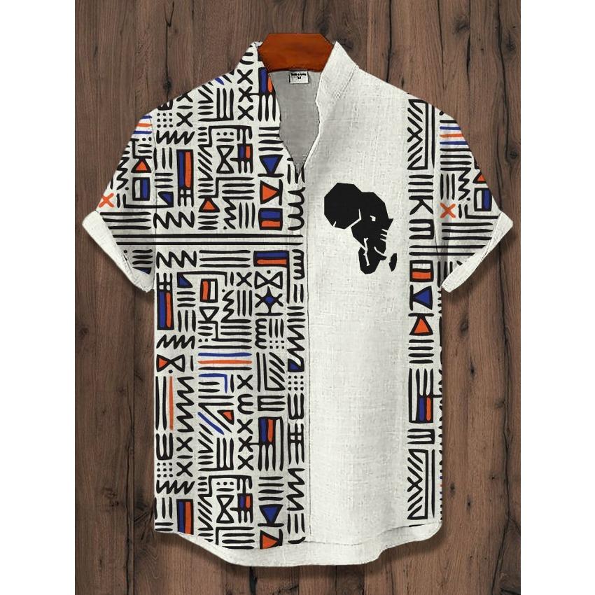

2025 Винтаж Африканский Стиль Мужские Ретро Этнические Племенные Рубашки С Коротким Рукавом Топы Модные Повседневные Уличные Мужские Рубашки Для Отдыха 3XL