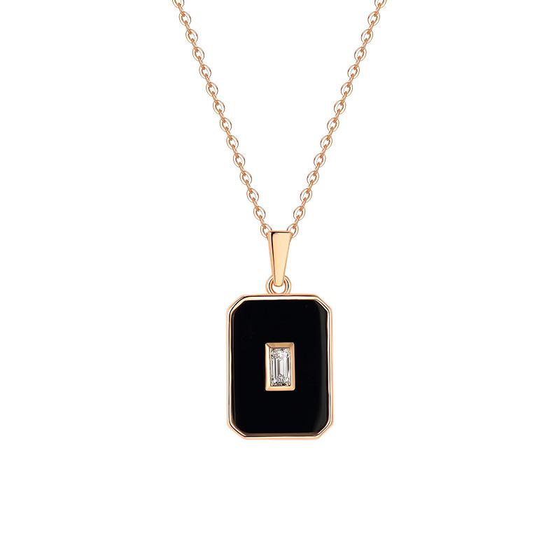 Geometric Pendant S925 Sterling Silver Necklace with Black Agate S925 Silver
