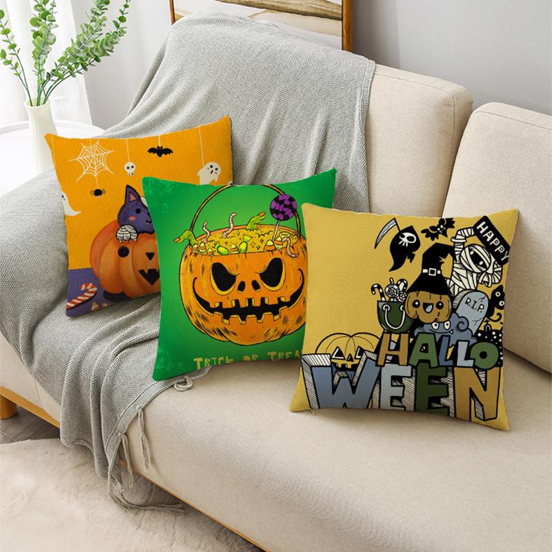 Fashion Happy Halloween Cartoon Patterns Pumpkin Ghost Linen Throw Pillowcase Decorative Cushion Cover For Sofa Livingroom Party