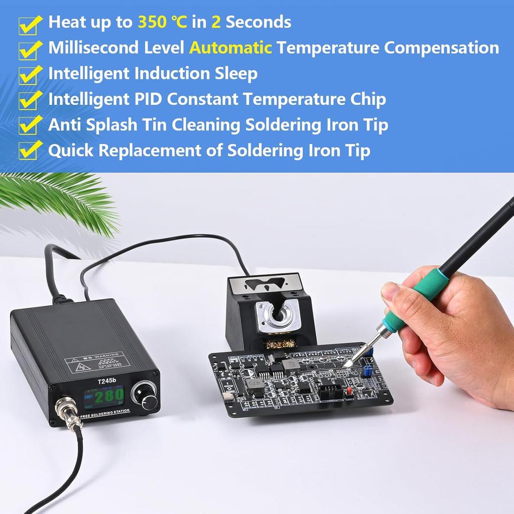 T245b Soldering Station, 180W DIY Welding Iron Tips, Aluminum Alloy Handle, US Plug, C245 Tips