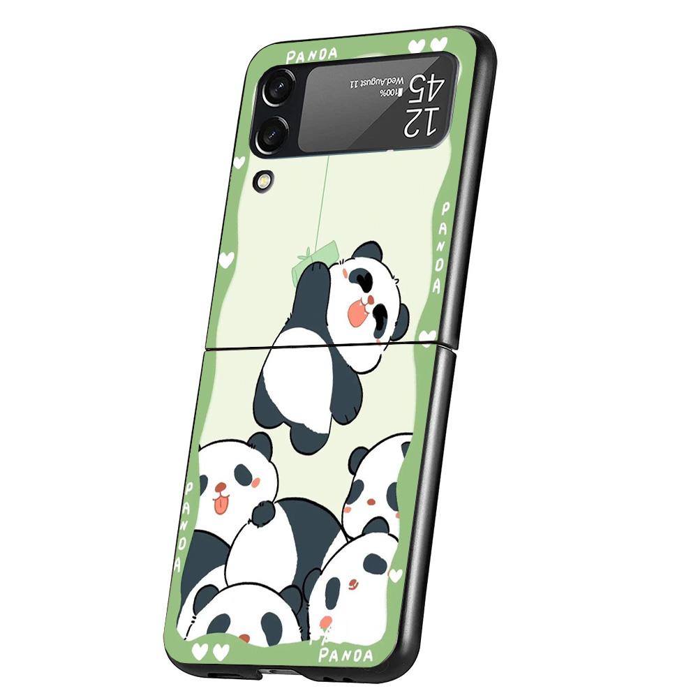 Cartoon Cute Panda Bear Case Phone Cover for Samsung Galaxy Z Flip 6 5 4 3 5G ZFlip6 ZFlip5 ZFlip4 ZFlip3 Black Hard Trend Funda