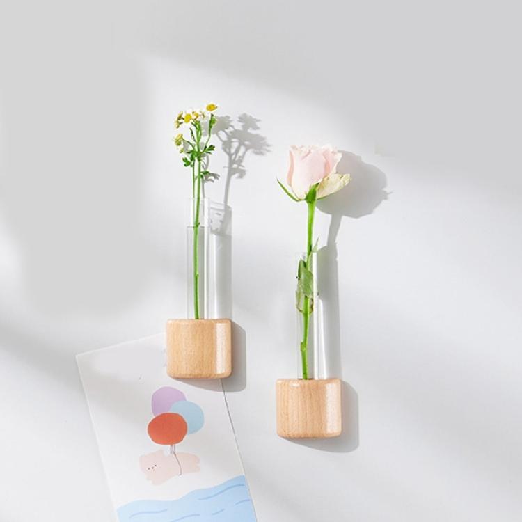 Decorative Wood Test Tube Vases With Magnetic Base Hydroponic Plant Display Vases Refrigerator Magnet For Home Decors