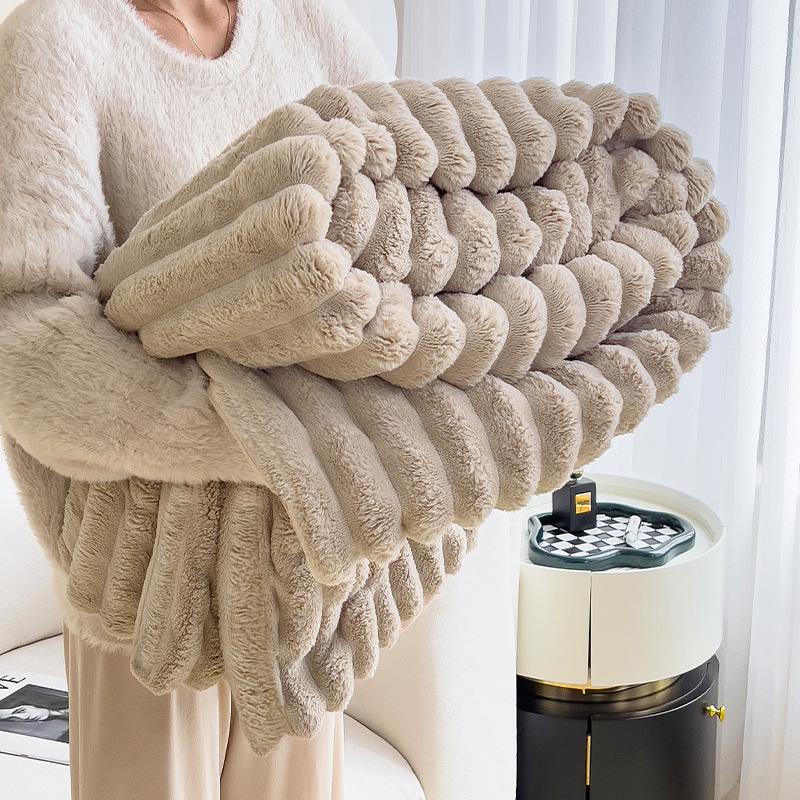 Double-Sided Plush Rabbit Winter Blanket - Soft Coral Fleece for Office, Sofa, or Bed