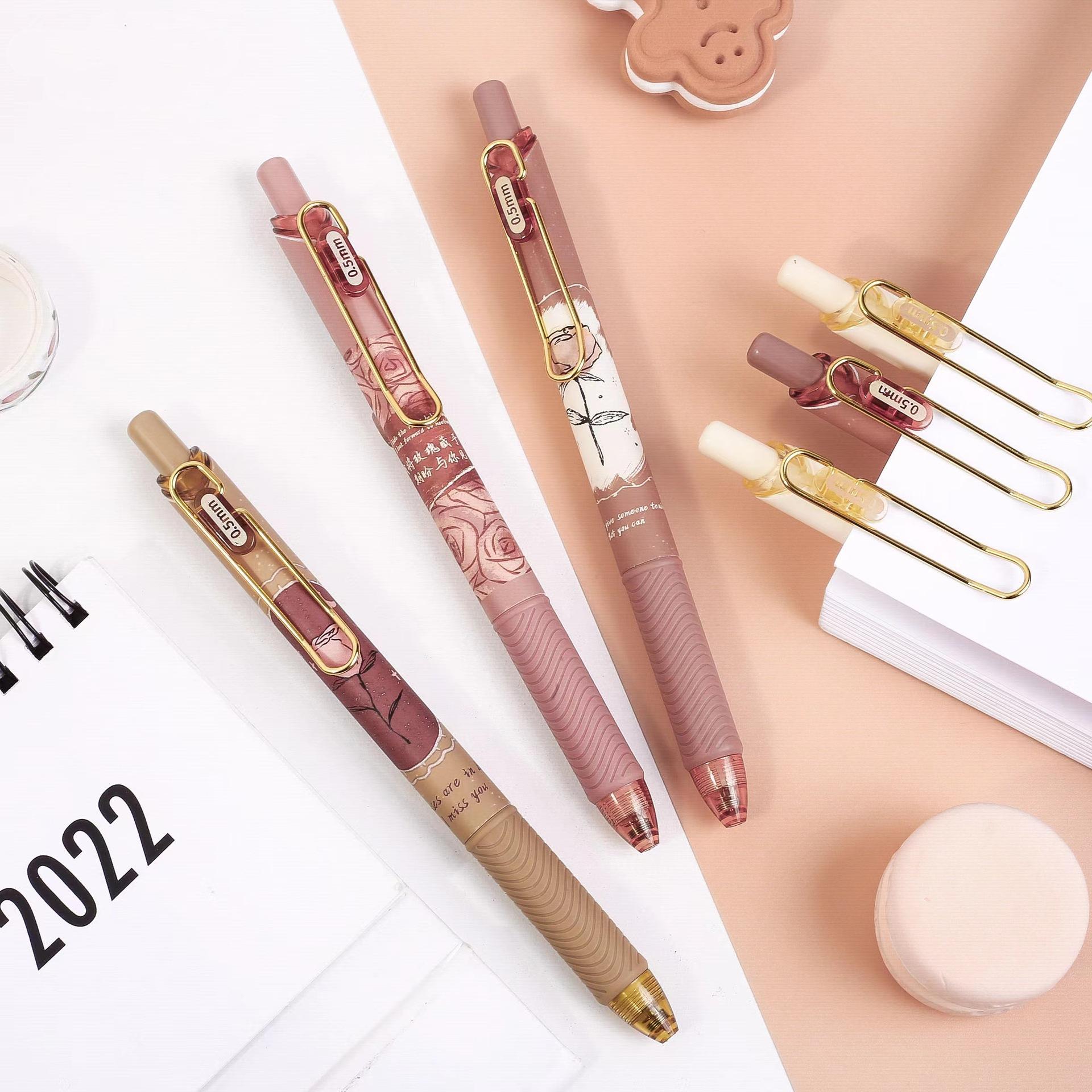 Набор из 4 шт. гелевых ручек «Роза и стихотворения» в стиле ретро с цветочным дизайном — фото 6