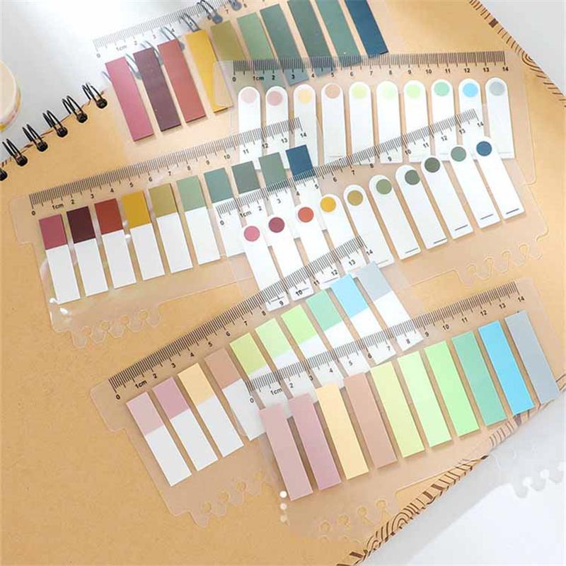 200 Hojas/juego Set de Notas Adhesivas Pastel Morandi Regla Cinta PET Pestañas Índice y Marcapáginas Diarios Planificadores Material Escolar y de Oficina Bloc de Notas