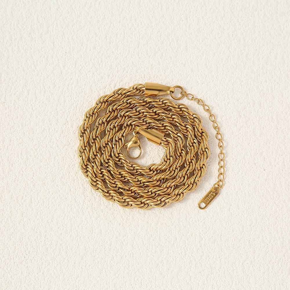 Gold-Plated Stainless Steel Twist Rope Chain Pendant - Multiple Specifications, Colorfast Jewelry Accessory