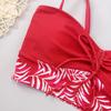 Bikini z wysokim stanem Damskie Vintage Kwiatowy Wzór Plisowany Sznurek Push-Up Patchwork Kostium Kąpielowy Duży Rozmiar Strój Kąpielowy