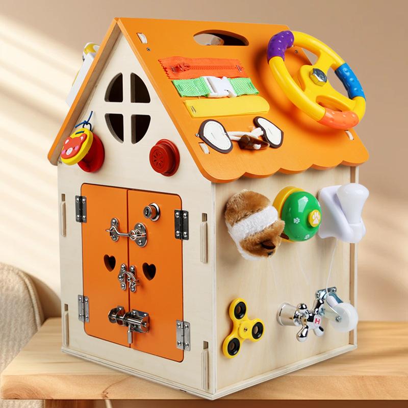 Wooden Kids Early Education Multicolor Busy House Busy Board Montessori Unlocking Piano Concentration Training Teaching Toys