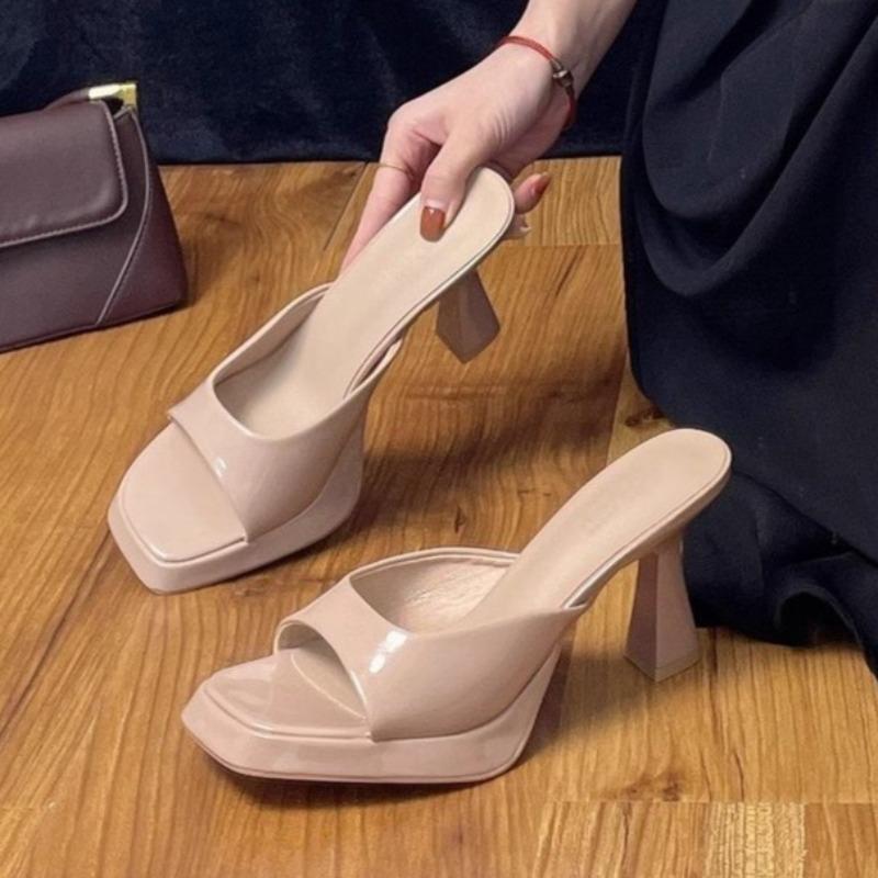 Fashion Women's Platform Stiletto Slippers Summer New Square Toe Open Toe Soft Sole Anti-slip Wear-resistant High Heels