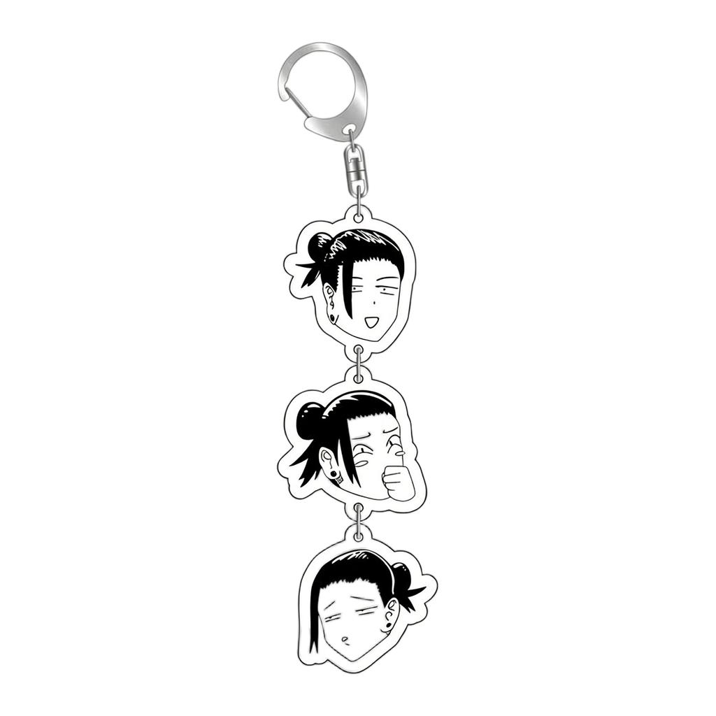 Acrylic Keychain Triple Pendant with Character Faces Design Durable Metal Ring and Swivel Clasp for Backpack Purse or Keys Accessory