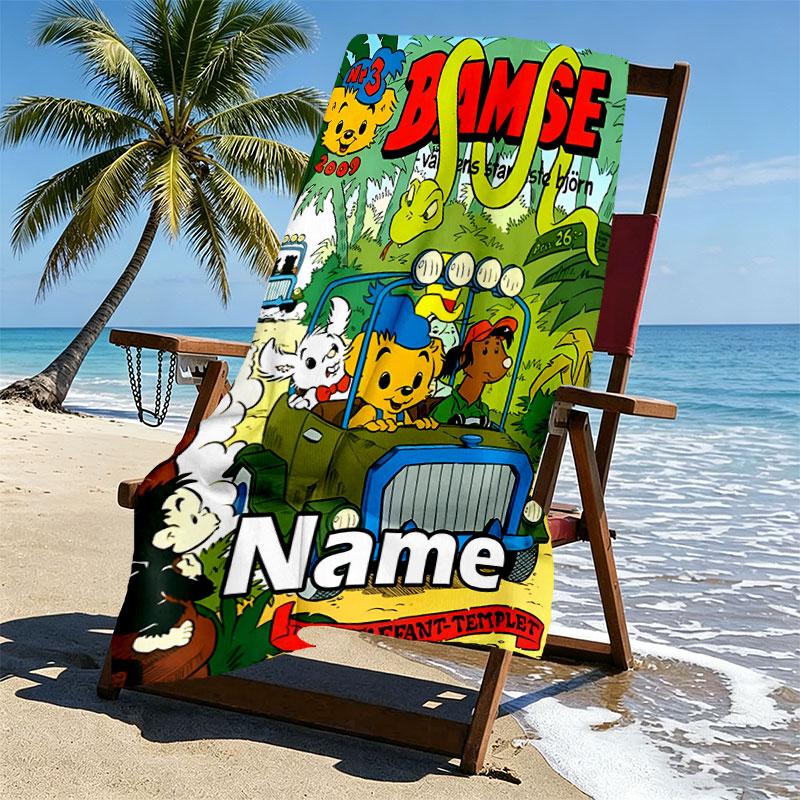 Custom Name Personalized Bamse Print Beach Towel, for Trip Camping Beach Party Home Decor, Birthday Gift for Family & Friends