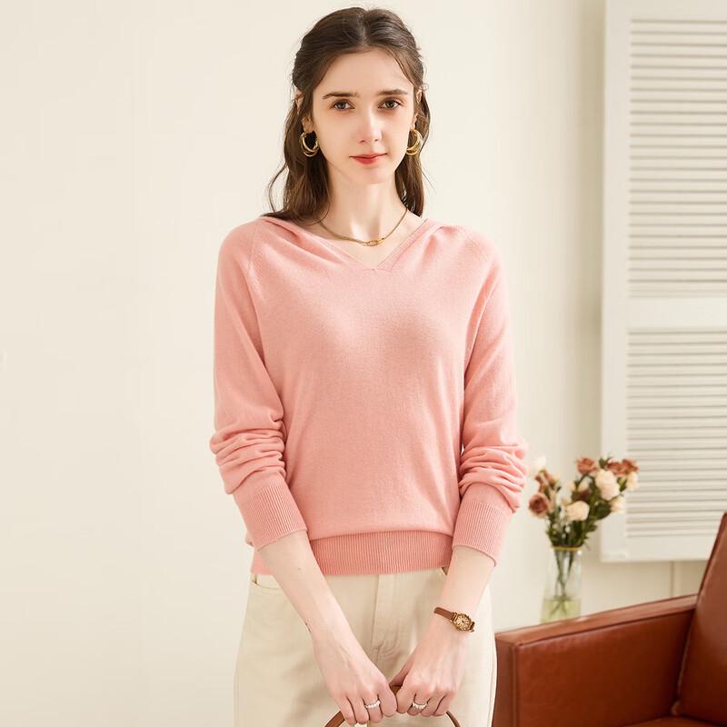 TUHUANG Women's Seamless Pure Wool Speckled Hooded Sweater