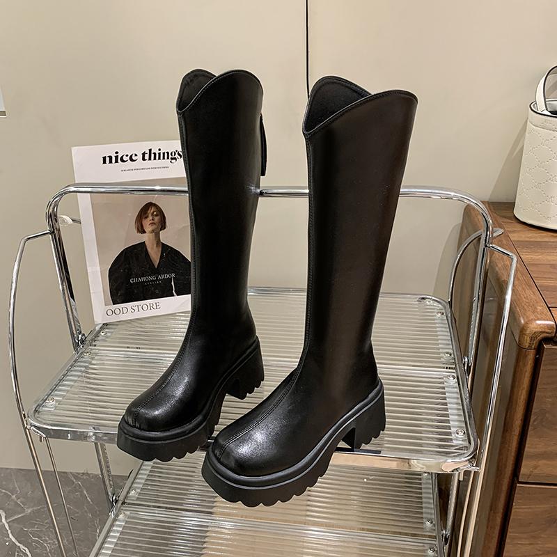 Autumn Winter Platform Thick Heel Women Knee High top Punk Back Zippers Retro Ladies Knight Botas for Adult Women