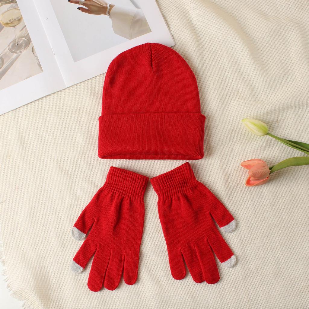 Knitted hat and glove combination set, versatile and fashionable woolen hat, autumn and winter warm pullover hat