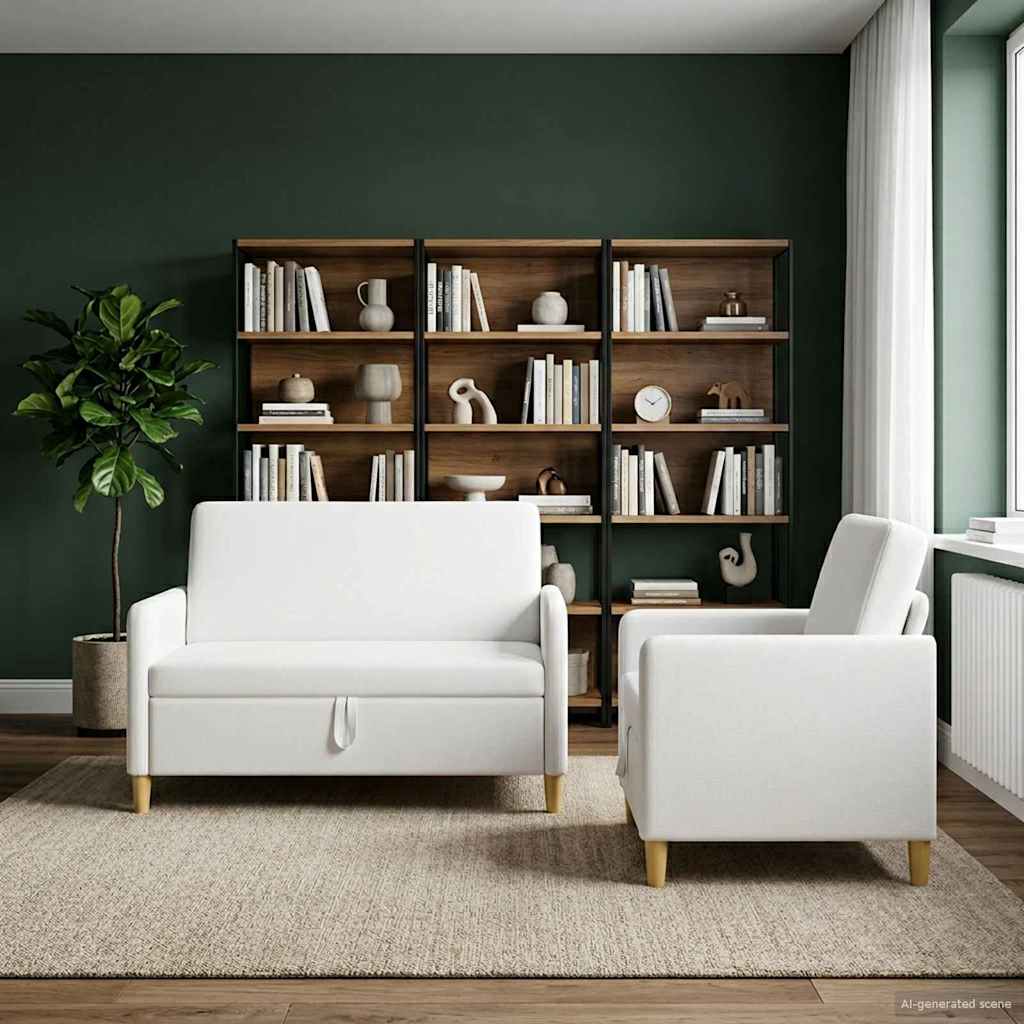 Storage Sofa Set 2 pcs White Polyester