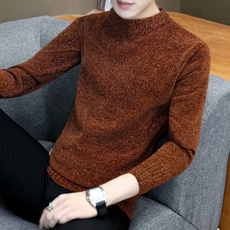 

Чоловічий Модний Приталений Шеніловий Светр - Теплий Осінньо-Зимовий з Напіввисоким Комірцем та Довгим Рукавом M